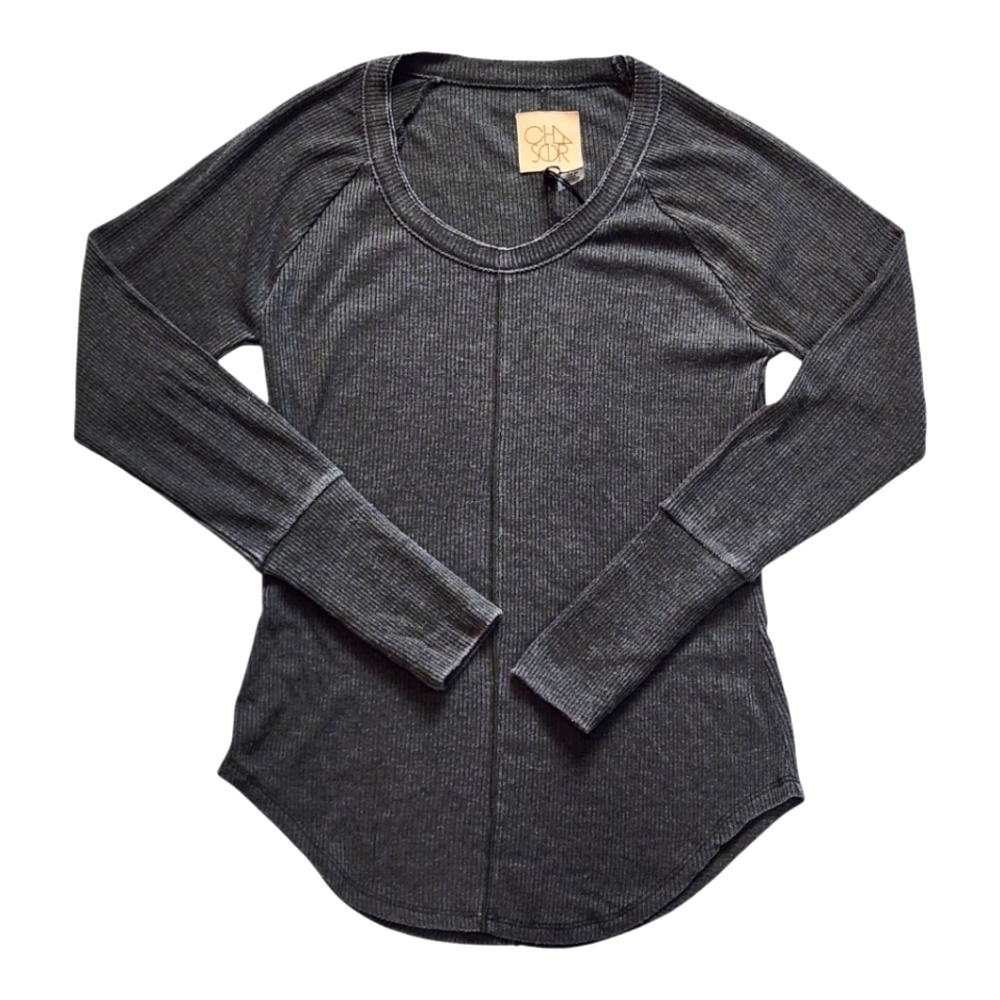 Chaser Gray Ribbed Thermal Long Sleeve Top Size S Thumbhole Cuffs Casual